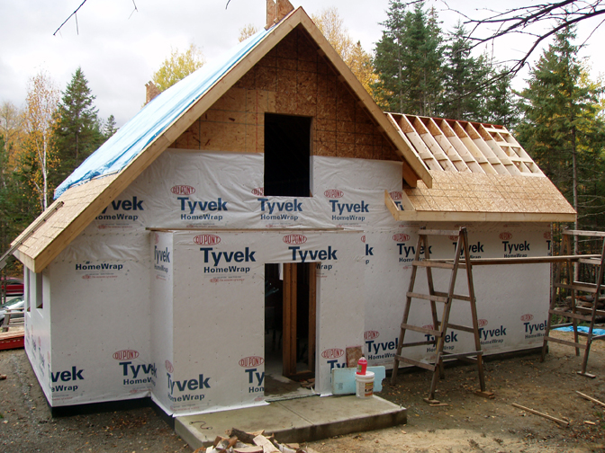 saltbox roof extension over the kitchen seen from the rear